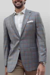 Barocci 2-Button Super 130's Wool Italian Luxury Tan  & Grey Plaid Sportcoat