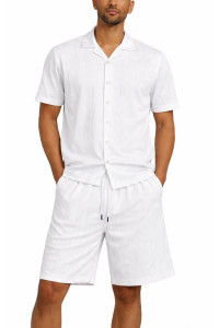 Sangi Textured Weave 2- Piece Walking Shorts Set - White