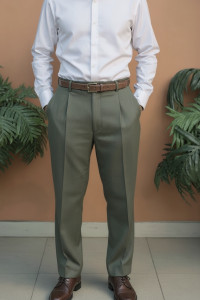 Leonardo Valenti Classic Fit 1-Pleat Super 150's Wool Slacks - Sage 