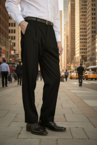 Leonardo Valenti Classic Fit 1-Pleat Super 150's Wool Slacks - Black