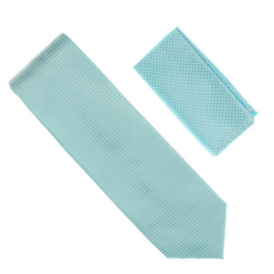 Clearance: Antonia 100% Woven X-Long Silk Necktie with Pocket Square - Ice Blue