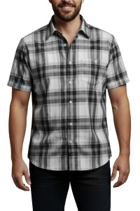 Leonardo Valenti 100% Cotton Short Sleeve Sports Shirt - Charcoal Plaid