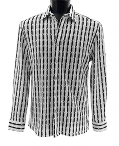 Bassiri Weaved Chenille Knit Long Sleeve Shirt - Black Vertical Stripes on White
