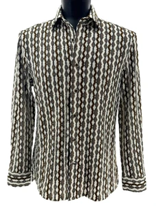 Bassiri Weaved Chenille Knit Long Sleeve Shirt -  Brown Vertical Arrow Stripes