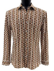 Bassiri Weaved Chenille Knit Long Sleeve Shirt - Rust Vertical Arrow Stripes