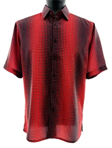 Bassiri Short Sleeve Camp Shirt - Red Moiré Pattern