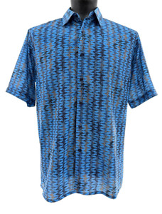 Bassiri Short Sleeve Camp Shirt - Blurred Zig-Zag Design in Blue