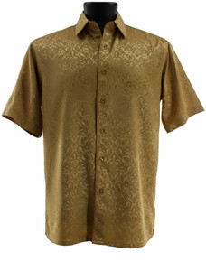 Bassiri Short Sleeve Camp Shirt - Gold Baroque Tonal Pattern