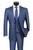 Vinci 2-Button Glenplaid with Low Cut Vest Suit - Blue