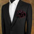 Black Satin 2-in-1 Pouf Round Pocket Square with Burgundy Trim