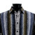  Bassiri Long Sleeve Camp Shirt - Dark Blue, Brown & Black Abstract Vertical Mesh Design