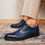 Marco di Milano Genuine Caiman Crocodile & Woven Calf Leather Dress Tie Shoe - Navy Blue