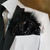 Black Sequin Ruffle & Feather Pocket Square Insert