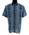 Bassiri Short Sleeve Camp Shirt - Black & Blue Abstract Vertical Graph Pattern