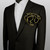 Black Satin 2-in-1 Pouf Round Pocket Square with Bright Gold Trim