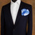 Baby Blue Satin 2-in-1 Pouf Round Pocket Square with Royal Blue Trim