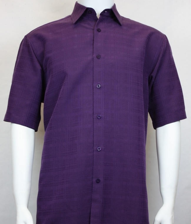 Sangi Modal Blend Short Sleeve Camp Shirt - Purple Plaid Weave