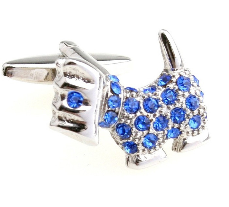 Blue Swarovski® Crystal Scotty Terrier Dog Cufflinks (V-CF-C623BL)