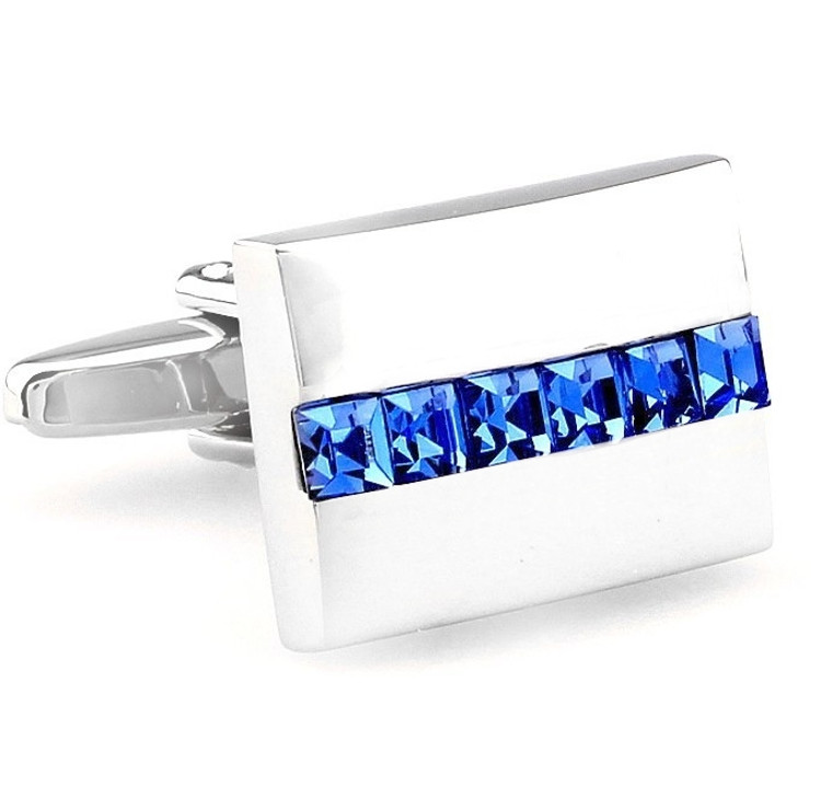 Lined Blue Crystals Cufflinks (V-CF-C60131BL-S)