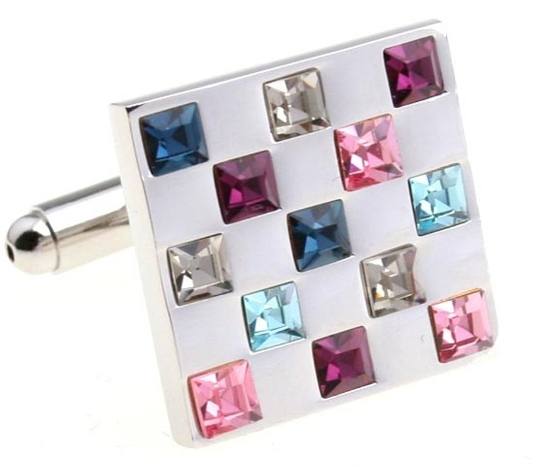 Multi-Colored Square Swarovski® Crystal Cufflinks (V-CF-C56300)