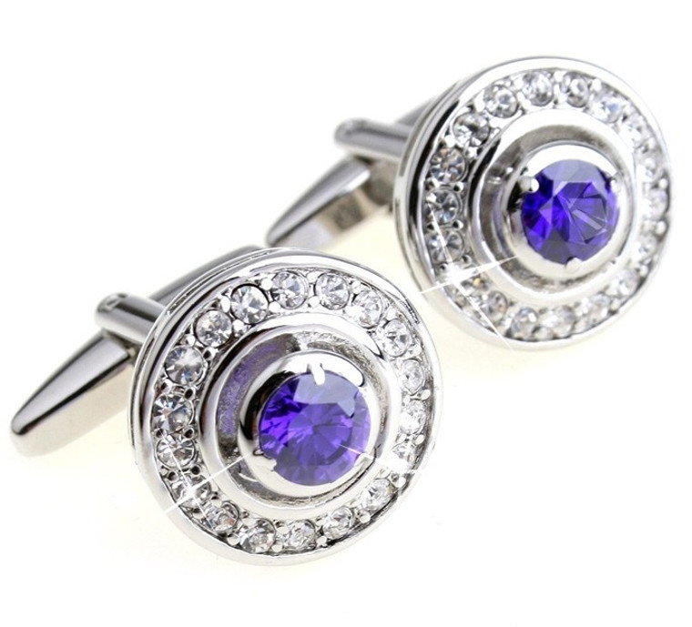 Round Purple & Diamond Swarovski® Crystal Cufflinks (V-CF-C600PR)