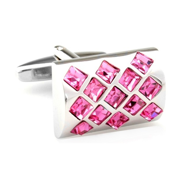 Pink Insert Square Crystals Design Cufflinks (V-CF-C7714P)