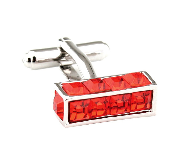 Red Long Cube with Square Crystals Cufflinks (V-CF-C7708R)