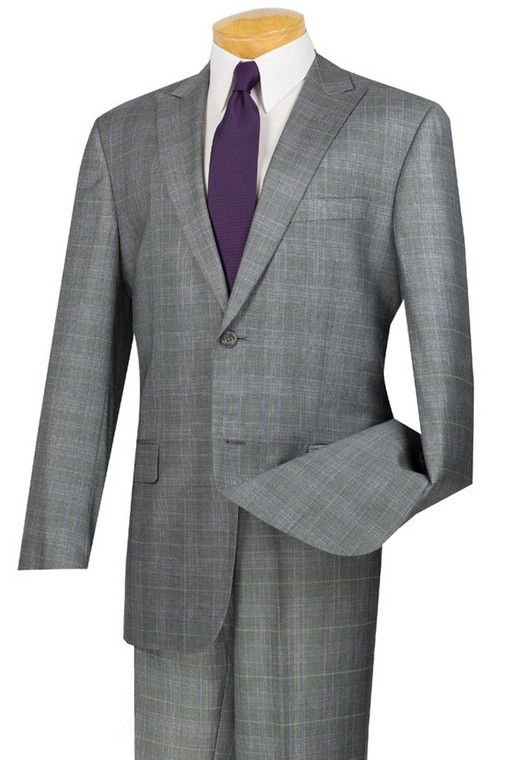 Vinci 2-Button with Flat Front Slacks Grey & Lavender Glenplaid Suit