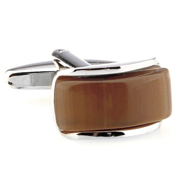 Brown Cat's Eye Stone Arch Cufflinks (V-CF-G70217BR)