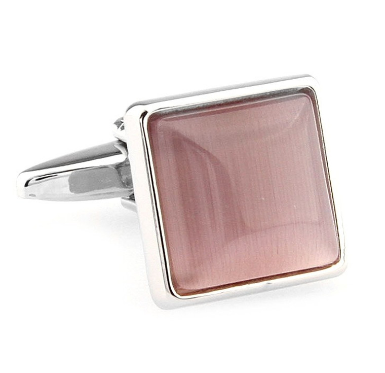 Mauve Pink Cat's Eye Stone Square Cufflinks (V-CF-G66604PM)