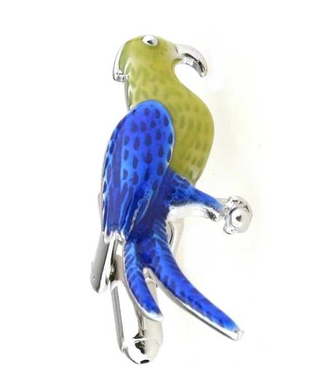 Enameled Blue & Green Parrot Cufflinks (V-CF-E4890)