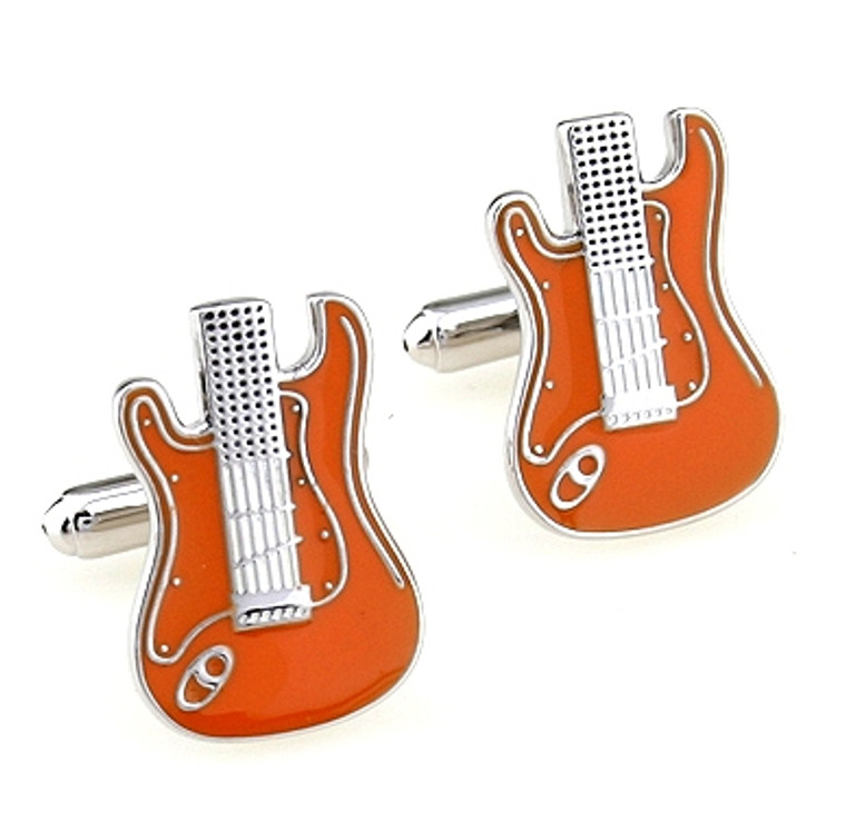 Orange and White Electric Guitar Enamel Cufflinks (V-CF-E419O)