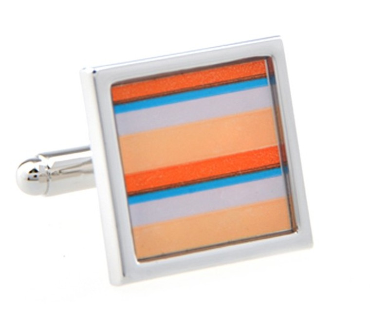 Peach and Blue Mod Stripe Design Cufflinks (V-CF-52212)