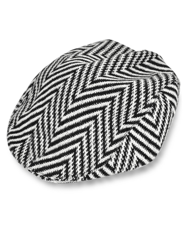 Black & White Large Herringbone Design Wool Blend Irish Flat Cap