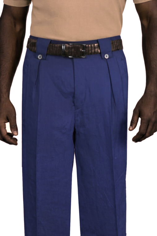 Veronesi 100% Royal Blue Linen Wide-Legged Slacks
