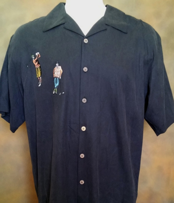 Bobby Chan Silk Embroidery Short Sleeve Camp Shirt - Vintage Golf
