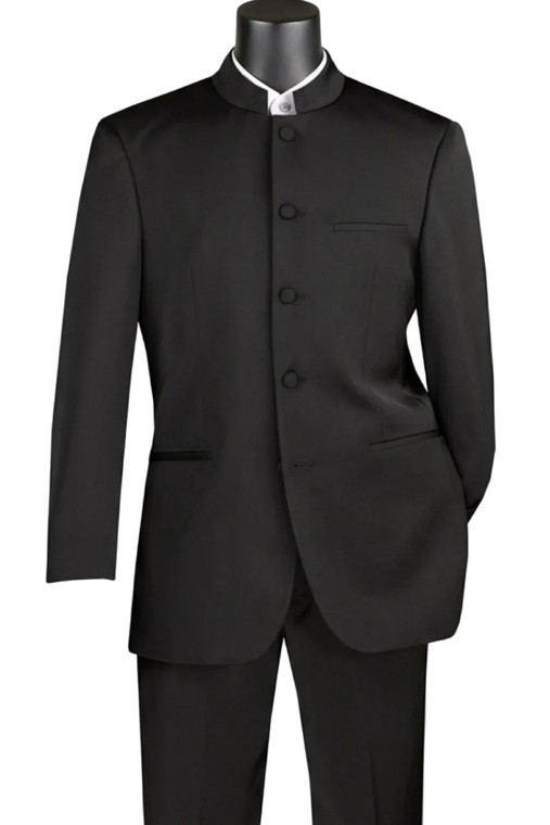 Lucci Banded Collar Fashion Suit - Black