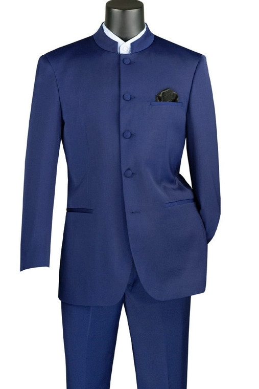 Lucci Banded Collar Fashion Suit - Blue