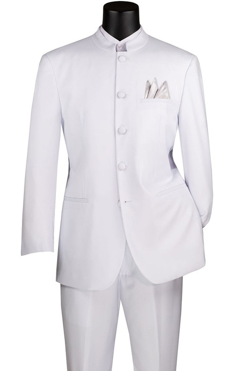 Lucci Banded Collar Fashion Suit - White