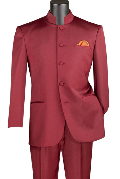 Lucci Banded Collar Fashion Suit - Burgundy