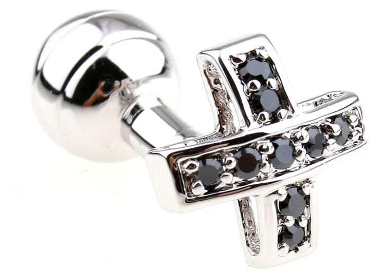 Black Swarovski® Crystal Small Cross Cufflinks (V-CF-C250011B-S)