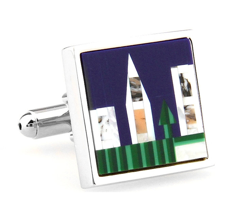 Mosaic Gemstone Skyline Cufflinks (V-CF-G64006)