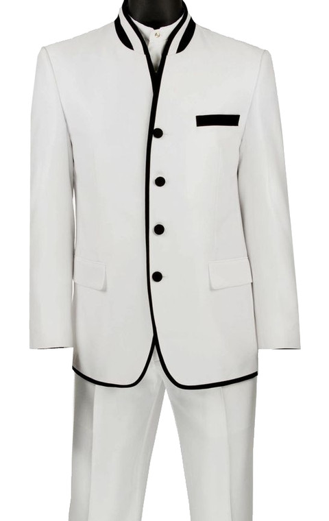 Vinci White Banded Collar Two-Tone Fashion Suit - Slim Fit