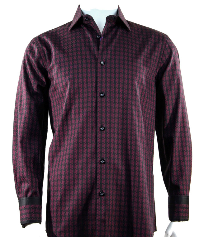 St. Cado Plum Color Contrasting Cuff Fashion Shirt - Button Cuff