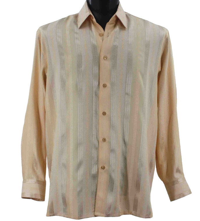 Bassiri Peach Tone Ribbon Weave Long Sleeve Camp Shirt