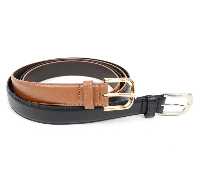 2 Belts  - Genuine Leather Black & Cognac Dress Belts