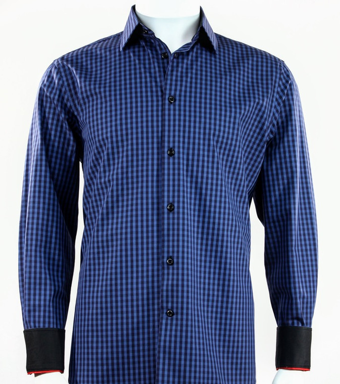 St. Cado Black & Blue Contrasting Cuff Fashion Sport Shirt - Button Cuff