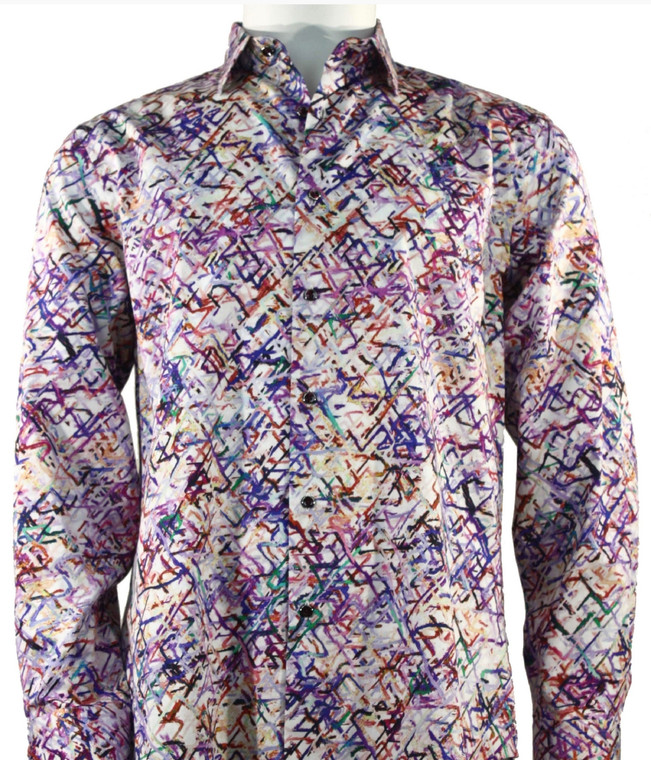 St. Cado Purple Maze Design Fashion Shirt - Button Cuff