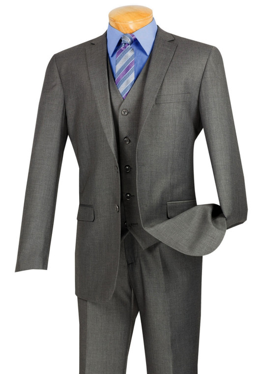 Vinci 2-Button Heather Grey Suit with Vest - Slim Fit