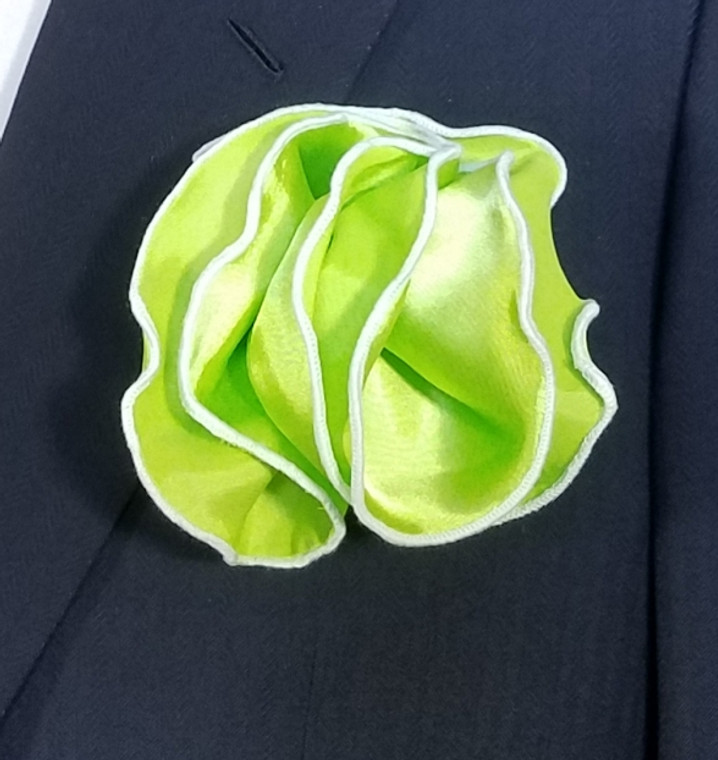 Antonio Ricci 2-in-1 Pouf Round Pocket Square - White on Bright Green